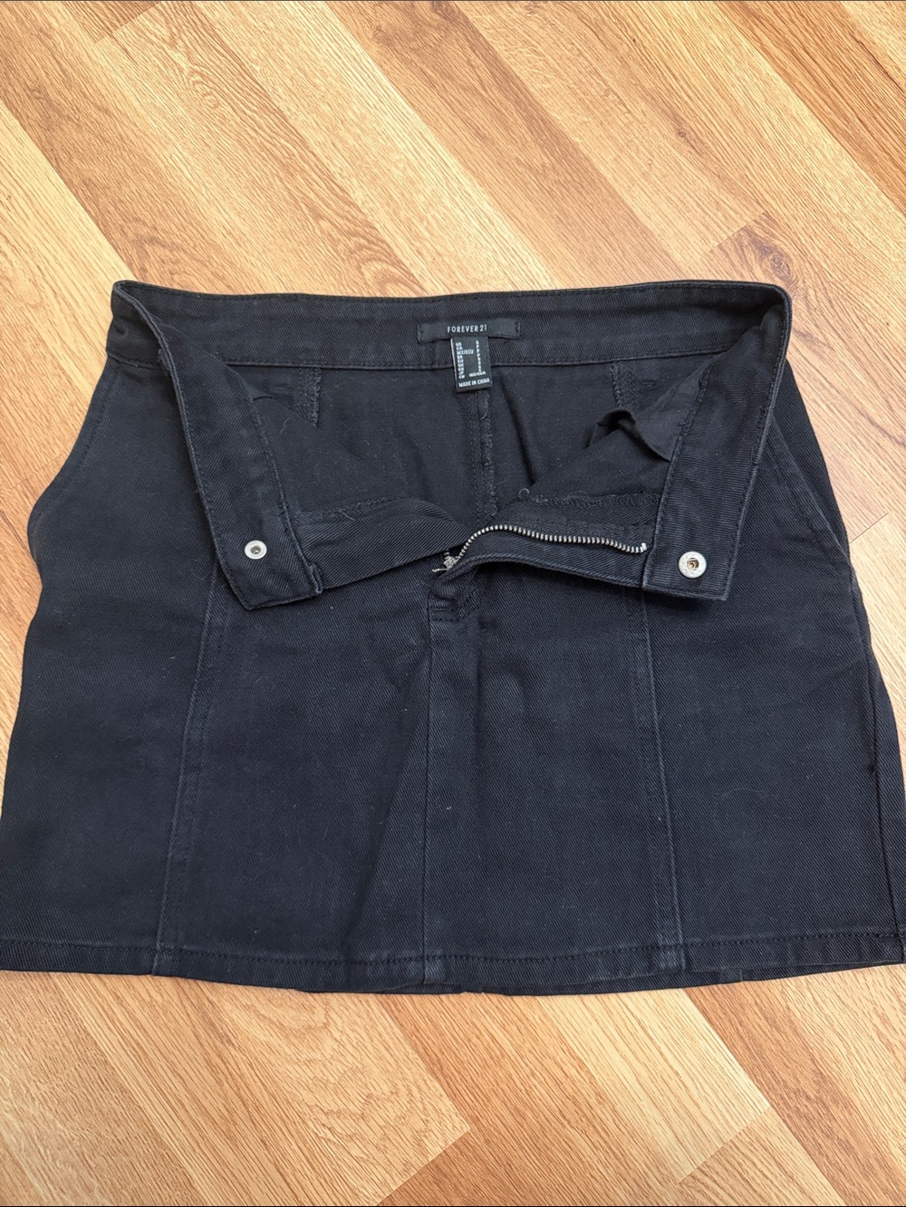 Forever 21 Black Denim Mini Skirt with Front Zip